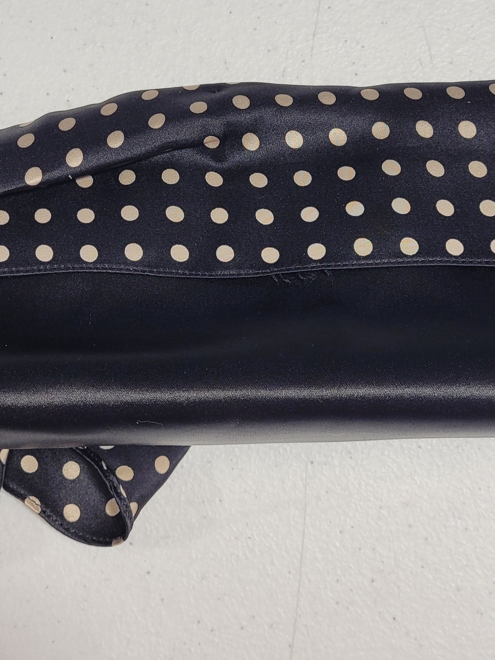 Black Polka Dot Satin Bow Clutch with Rhinestone Buckle - Picture 3 of 5